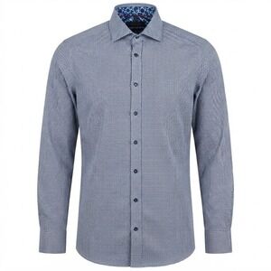 SAND Copenhagen Mens Blue White Houndstooth 2‎ Ply Cotton Dress Shirt Size 38